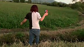 Little college girl with big tits fucking on hill 😈