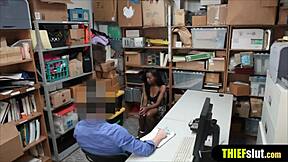 Hot ebony teen punished with rough doggystyle fuck on cctv after shoplifting