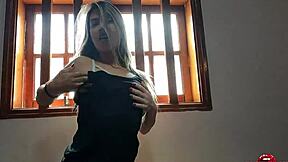 I seduce the monster cock with my naughty pussy.