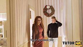 Mature Tutor Blows Tattooed Stud in Stockings