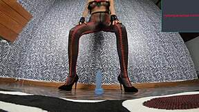 Adriana Lima teen rides big dildo in pantyhose stockings