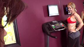 Busty teen 18+ and milf explore lesbian pleasures in the gym