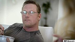 Christina and Mackezie tease dad with a naughty threesome fingering session