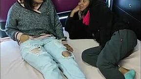 Latina teen Sommer's ass probed by girlfriend in amateur lesbian action, contrasting innocence with passion.