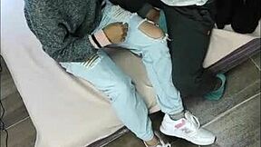 Latina teen Sommer's ass probed by girlfriend in amateur lesbian action, contrasting innocence with passion.