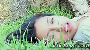 little lupe, the colombian teen 18+, casually rubs and fingers her pussy outdoors until orgasm