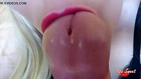 Tinder date gives an amazing blowjob until he cums on her big tits.