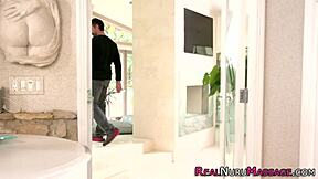 teenage masseuse swallows spunk after nuru massage