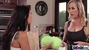 Gina Seduces Cleaning Lady for Wild Licking Action!