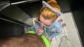 Naughty neighbor sucks dick in elevator for doorman