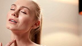 Watch this skinny blonde babe rub her shaved pussy in lingerie!