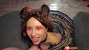 hey, did ya see spooky miss foxy elise bang her roomie on halloween?