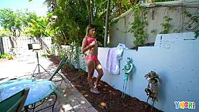 Hot Blonde Teen In Bikini Gets Picked Up At Beach And Bent Over For Doggystyle By Pool