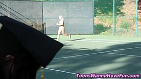 teen lesbians at a party fingering and eating cunt while masturbating in a threesome