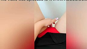 I caught my young stepsister rubbing her wet pussy through red panties. She was home alone craving orgasm!