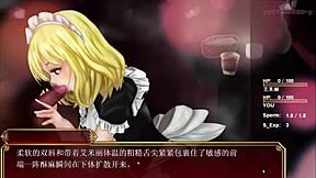 teen with big tits gives blowjob in hentai, reaching orgasm