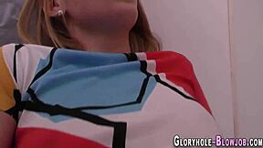 Petite Blonde Teen Gets Jizzed at Gloryhole Hard