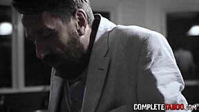 Intense teen titty fucks and sucks old man's cock