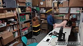 Petite Puerto Rican officer interrogates suspect at work.