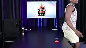 she measures the big black cock and gets scared then gives a blowjob in sheer red lingerie