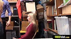 Blonde Shoplifter Teen Fucked Doggy in Shop Beside Stepsis