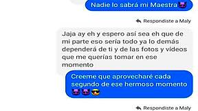 Young student convinces mature teacher Maly Mendoza to masturbate her pussy in this Argentinian fantasy part 2.