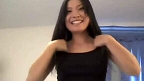 Asian teen strips then gets her pussy fucked hard