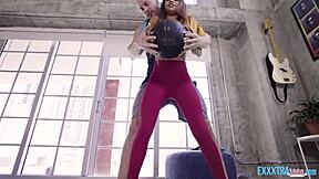 A muscular fitness guy pounds Ebony teen Jeni Angel