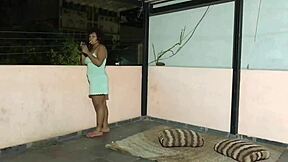 friend's son fucks me on the terrace, moaning quietly so she doesn't hear