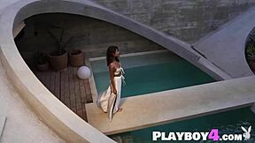 Perfect tits ebony milf Lily Andrews STRIPS with hot Latina teen Carolina Reyes