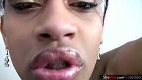 Watch This Dark Skinned Shemale Stroke Her Big Shecock!