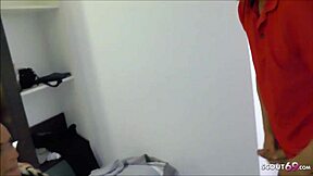 German teen swallows own sperm after hotel fuck with creampie