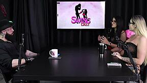 submissive serves top's pleasure in sheer red lingerie