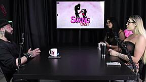 submissive serves top's pleasure in sheer red lingerie