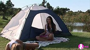Camping lesbians rip clothes for fingering 😍