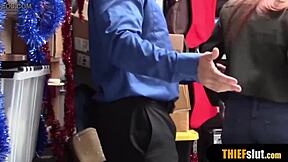 A cute redhead teen shoplifter gets caught and roughly fucked in the store