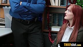 A cute redhead teen shoplifter gets caught and roughly fucked in the store