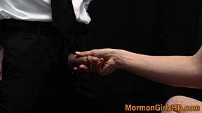 Curious Mormon teen gets her tight pussy pounded hard
