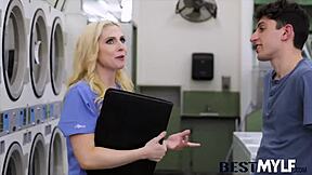 Horny stepmom fucks client with stepdaughter in threesome