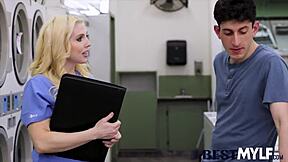 Horny stepmom fucks client with stepdaughter in threesome