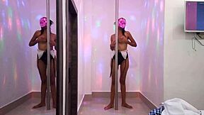 hot brunette learning sexy pole dance