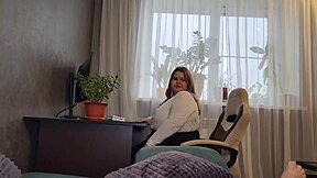 Young BBW secretary sucks cock and licks balls for creampie!