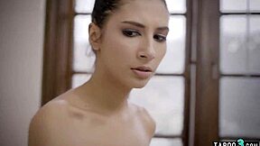 a skinny busty babe gets roughly fucked by a perv