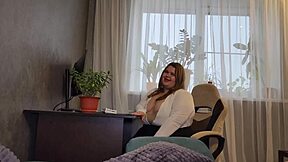 Young BBW secretary sucks cock and licks balls for creampie!