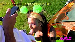 fairy inked babe gets banged outside