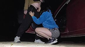 Mountain Adventure Turns Wild with Latina Couple in Dress at Night