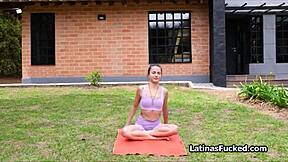 latina yogi practices with toys