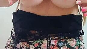 hot 18-year-old in college outfit fingering her ass and masturbating her tits