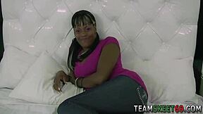 ebony teen receives messy cumshot after intense session