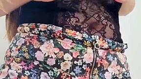 hot 18-year-old in college outfit fingering her ass and masturbating her tits